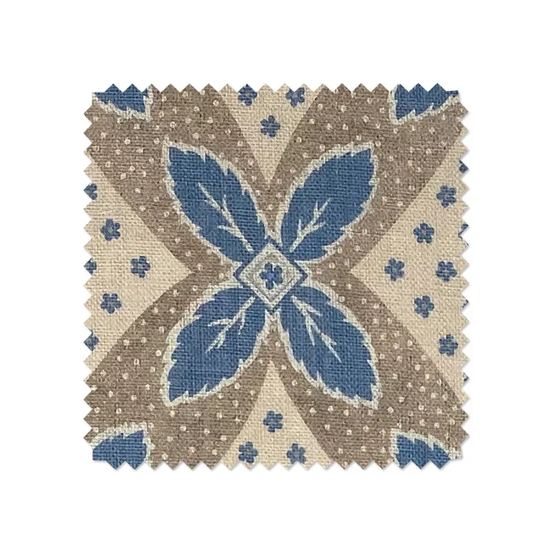 ‘Arthur’ Linen Fabric by Nathan Turner – Blue on Taupe