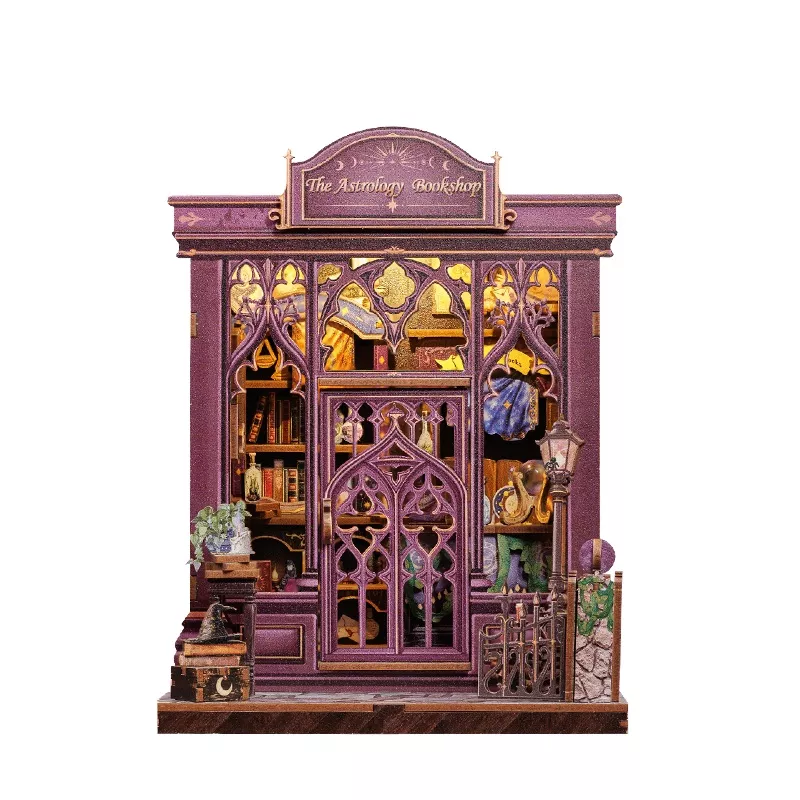 The Astrology Bookshop Dollhouse Kit – Miniature Wizardi Roombox Kit with LED Light F07M51-87-CWGC202