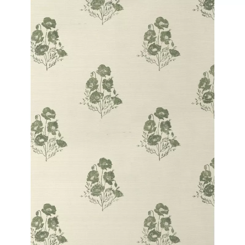 ‘California Poppy’ Grasscloth Wallpaper by Nathan Turner – Green