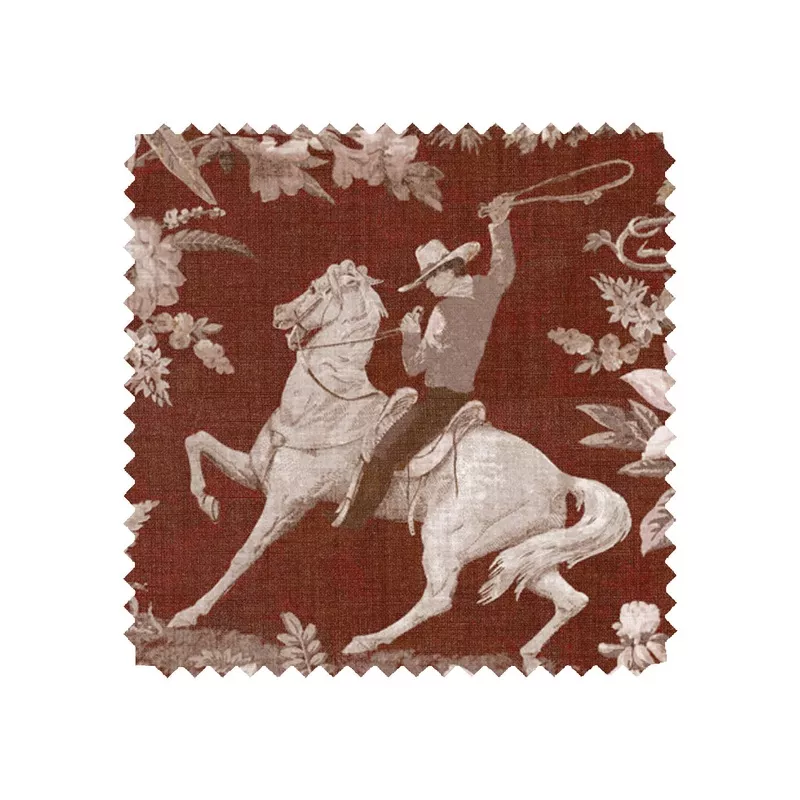 ‘Cowboy Toile’ Linen Fabric by Nathan Turner – Antique Red