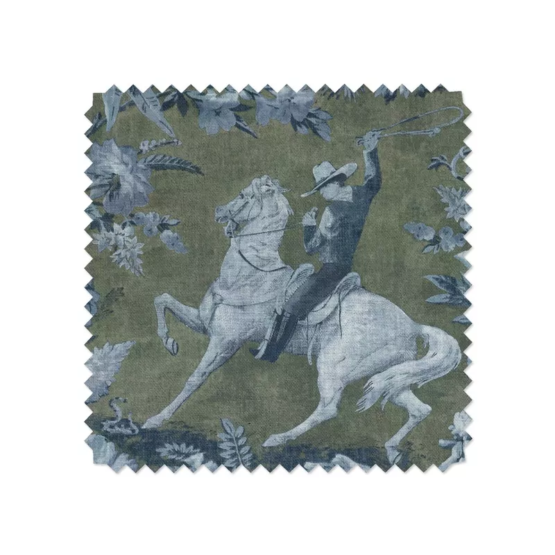 ‘Cowboy Toile’ Linen Fabric by Nathan Turner – Army Green