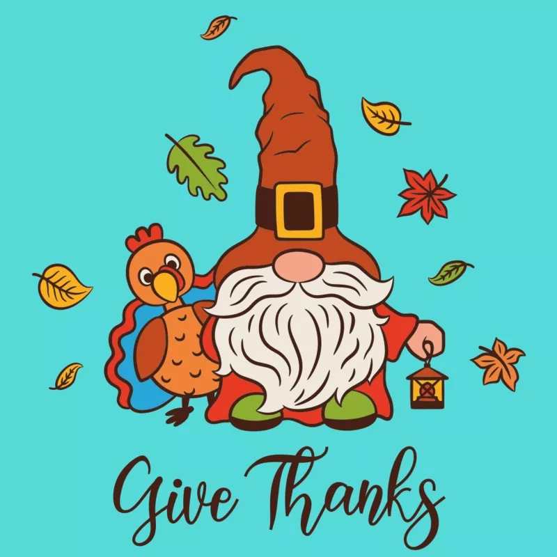 Cute Gnome Give Thanks Fabric Panel – Blue