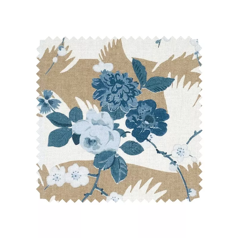 ‘Dora Chintz’ Linen Fabric by Nathan Turner – Taupe Blue