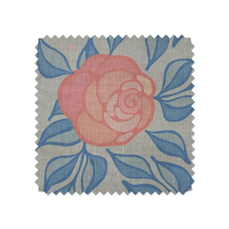 ‘Groovy Floral’ Flax Linen Fabric by Barbie – Baby Blue