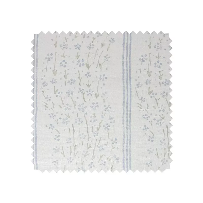 ‘Hillhouse Floral Ditsy Wave Stripe’ Linen Fabric by Nathan Turner – Blue Green