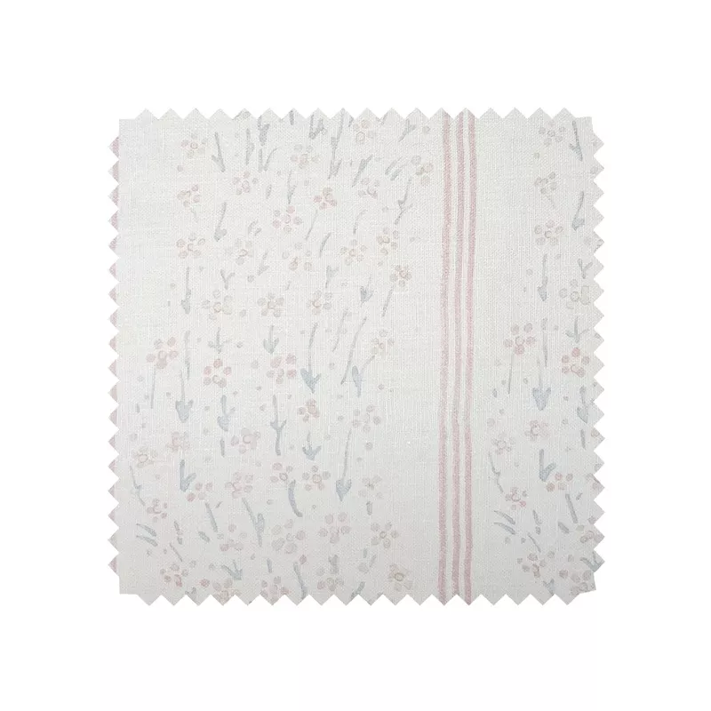 ‘Hillhouse Floral Ditsy Wave Stripe’ Linen Fabric by Nathan Turner – Pink Blue