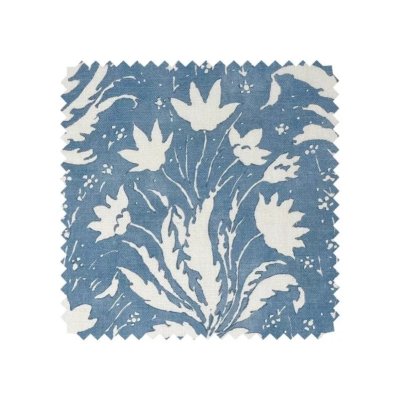 ‘Hillhouse Floral One Color’ Linen Fabric by Nathan Turner – Blue