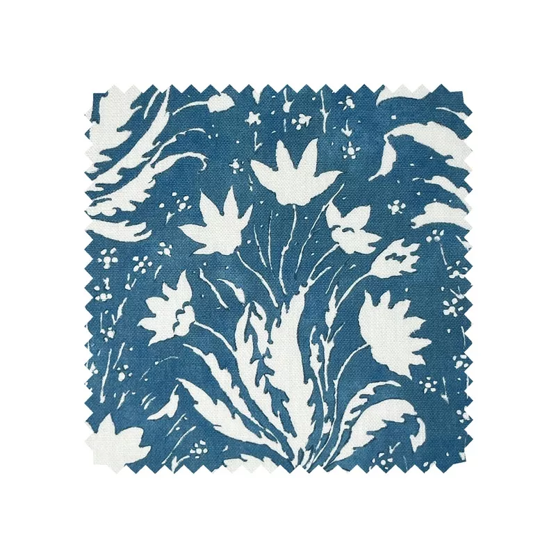 ‘Hillhouse Floral One Color’ Linen Fabric by Nathan Turner – Dark Blue