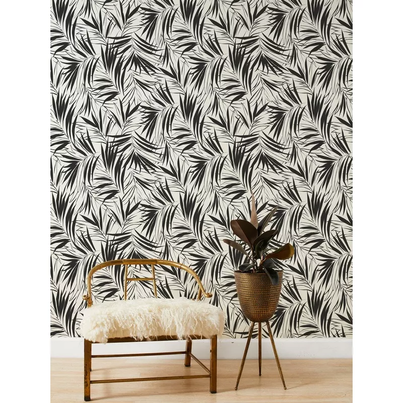 ‘Majesty Palm’ Grasscloth Wallpaper by Wallshoppe – Black