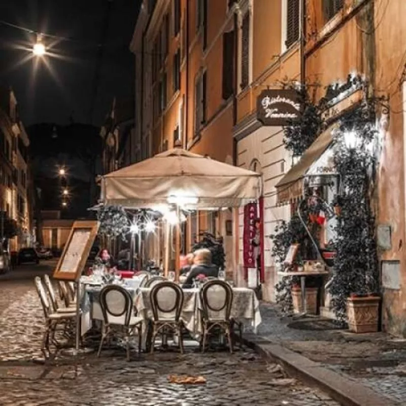 Sidewalk cafe on narrow streets of Rome, Italy Poster Print byAssaf Frank – Item # VARPDXAF20141109141C01-158659081054224395